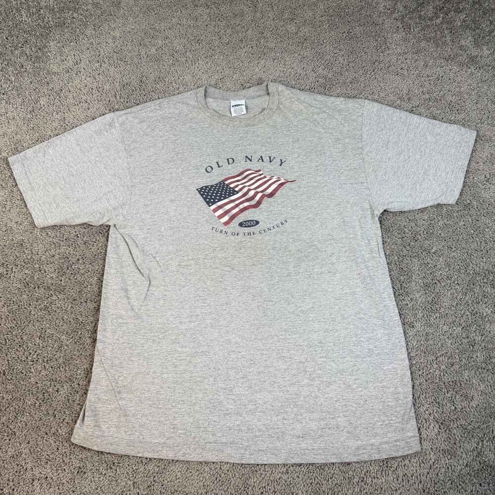 VTG Old Navy Shirt Mens L Gray American Flag 2000 Turn Of The Century Y2K